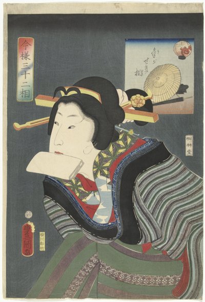 Levenslustig típusú Ki ga sekiso (cím a tárgyon) 32 modern típus (sorozat címe) Imayo sanjuniso (sorozat címe az objektumon) alkotó: Utagawa Kunisada (I)