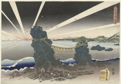 Zonsopgang te Futamigaura Futamigaura akebono no zu (title on object) alkotó: Utagawa Kunisada (I)