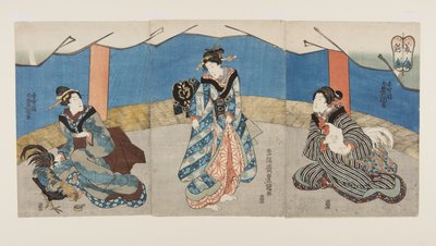 Szépségek kakasviadal közben (Bijin Toriaiu) (színes fatömbnyomat) alkotó: Utagawa Kunisada