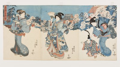 Cseresznyevirágfák Atagoyamában (színes fatömbnyomat) alkotó: Utagawa Kunisada