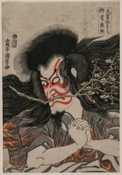 Ichikawa Danjuro VII Kan Shojo szerepében a Tenpai-hegyi jelenetben, a Híres Kabuki-játékok sorozatból alkotó: Utagawa Kunisada