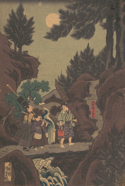 Shanao [Yoshitsune] Harcművészetet tanul Sojogataniban Shanao Sojogatani ni h ..., 1830-as évek Tenpô-korszaka. alkotó: Utagawa Kunisada