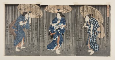 Hirtelen zápor a nyári hőségben (Shochu no yudachi) (színes fatömbnyomat) alkotó: Utagawa Kunisada