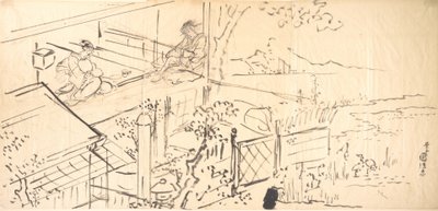 Két kurtizán élvezi a kilátást egy teaházból alkotó: Utagawa Kunisada
