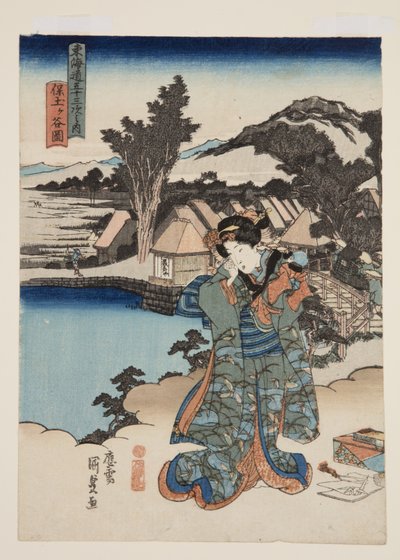 Hodogaya (Hodogaya zu) kilátása (színes fatömbnyomat) alkotó: Utagawa Kunisada