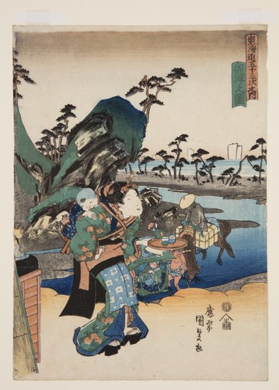 Kilátás az Okitsura (Okitsu no zu) (színes fatömbnyomat) alkotó: Utagawa Kunisada