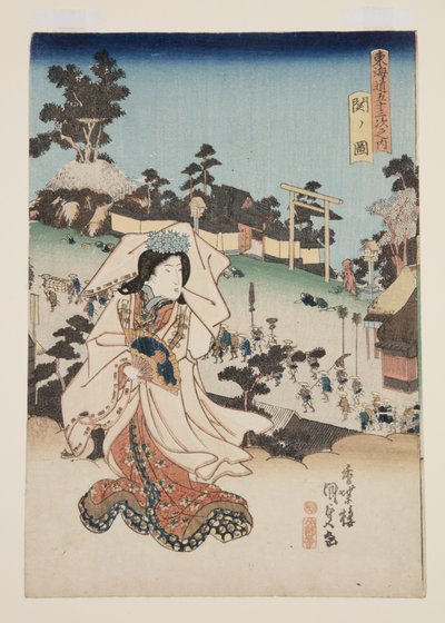 Kilátás a Sekire (Seki no zu) (színes fatömbnyomat) alkotó: Utagawa Kunisada