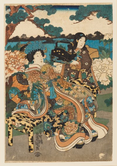 Fahasábnyomat - Kurtzán és szobalány, 1786-1865 alkotó: Utagawa Kunisada