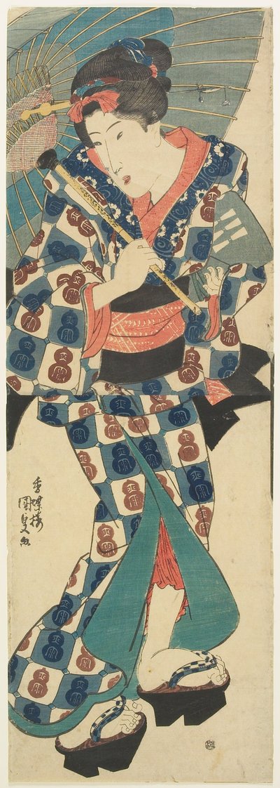 Junges Mädchen mit Regenschirm alkotó: Utagawa Kunisada