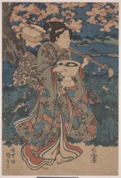 Cseresznyevirágnéző partira megy (színes fametszet) alkotó: Utagawa Kunisada III