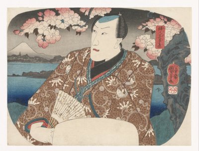 Színész legyezővel cseresznyevirág alatt alkotó: Utagawa Kuniyoshi