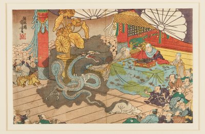 A hétarcú istenség megnyilvánulása Minobuzanban, 1277. 9. hónap, 19. század alkotó: Utagawa Kuniyoshi