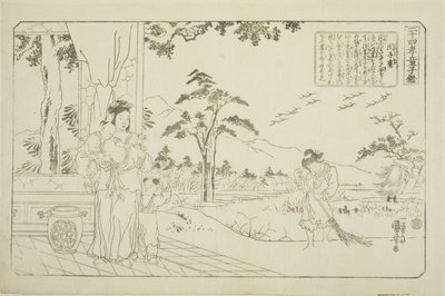 Min Ziqian (Binshiken), a "A gyermeki jámborság huszonnégy példaképe, mint tükör a gyermekek számára (Nijushiko doji kagami)" sorozatból alkotó: Utagawa Kuniyoshi