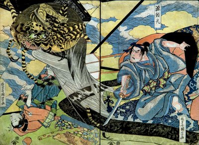 Minamoto no Yorimitsu sorozat: A Nishimuraya által kiadott harcos-lenyomatok cím nélküli sorozata, 1816-1717 körül alkotó: Utagawa Kuniyoshi