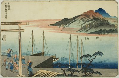 Miya, Kuwana, Yokkaichi és Ishiyakushi, a "Híres helyek a Tokaido ötvenhárom állomásán, négy állomás (Tokaido gojusan eki yonshuku meisho)" sorozatból. alkotó: Utagawa Kuniyoshi