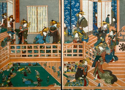 Felülnézeti Kado-Ebiya emeleti szintje alkotó: Utagawa Kuniyoshi
