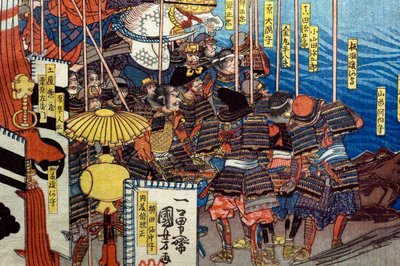 Takeda Shingen összetöri Suwa Yorishige erőit (Takeda Shingen Suwa Yorishige no jinchū o uchi-kuzusu zu), 1850-51 körül alkotó: Utagawa Kuniyoshi