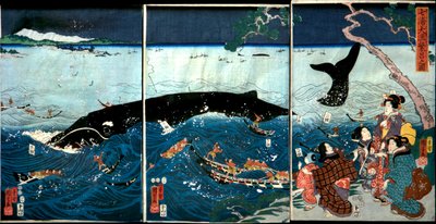 Hét part virágzása nagy halakkal (Nana ura tairyō hanjō no zu) alkotó: Utagawa Kuniyoshi