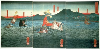 A rivális tábornokok gázolják az Ujigawát, 1849 alkotó: Utagawa Kuniyoshi