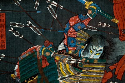 A Shijō Nawate-i csata, 1857 körül alkotó: Utagawa Kuniyoshi