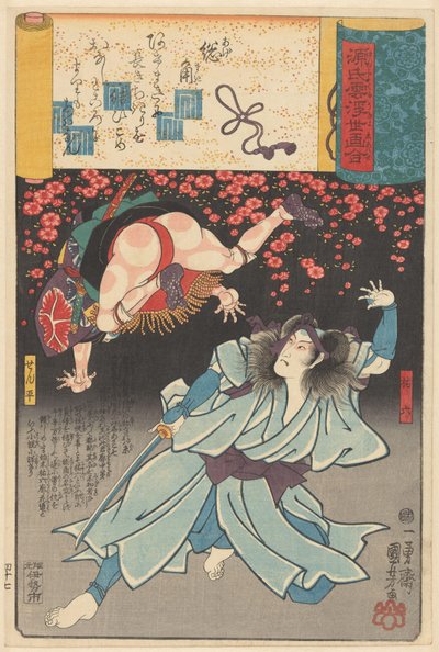 Az Ukiyo e párhuzam a Genji felhős fejezeteivel (a sorozat címe az objektumon) alkotó: Utagawa Kuniyoshi