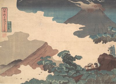 Kilátás az Asama-hegyre az Usui-hágóról, kb. 1850. alkotó: Utagawa Kuniyoshi