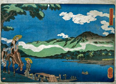 Kilátás a Tamura kompra az Ōyama úton, Sagami tartományban (Sōshū Ōyama-dō Tamura no watashi no kei) alkotó: Utagawa Kuniyoshi