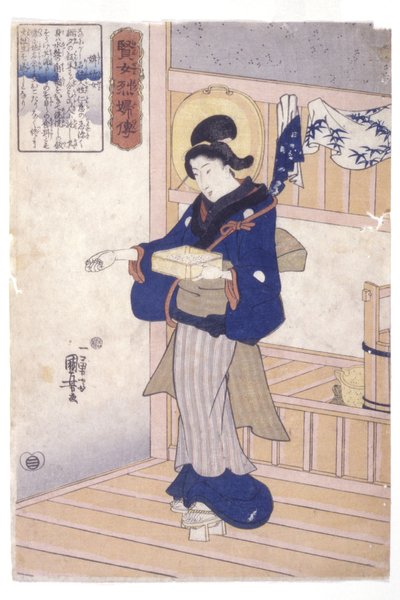 Nő doboz vetőmaggal (színes fatömbnyomat) alkotó: Utagawa Kuniyoshi