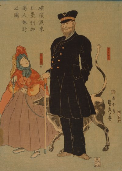 Amerikai kereskedő sétál Yokohamában, 1861 alkotó: Utagawa Sadahide