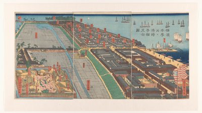 A Honcho kerület és a Miyozaki negyed áttekintése Yokohamában alkotó: Utagawa Sadahide