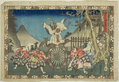 A szekérhúzó jelenet (Kurumabiki no dan), a "Sugawara titkai (Sugawara denju)" című sorozatból. alkotó: Utagawa Sadahide