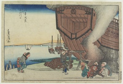 Az Aji folyó torkolatánál, 19. század (színes fatömbnyomat) alkotó: Utagawa Sadahiro