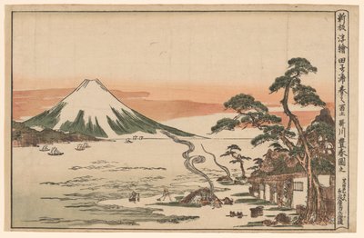 Újonnan publikált perspektivikus kép a Fuji-hegyről tavasszal Tagonoura-ból (Shinpan uki-e Tagonoura haru no Fuji) alkotó: Utagawa Toyoharu