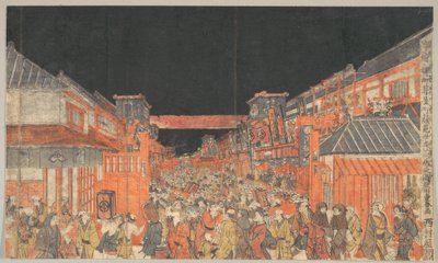 Kaomise színházi előadás Sakaichōban és Fukiyachōban alkotó: Utagawa Toyoharu