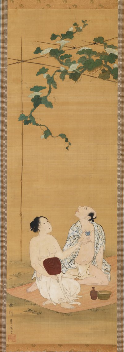 Élvezze az esti hűvösséget egy tökrács alatt, 19. század eleje. alkotó: Utagawa Toyohiro