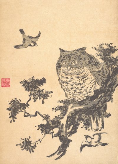 Bagoly és két fecske. alkotó: Utagawa Toyohiro
