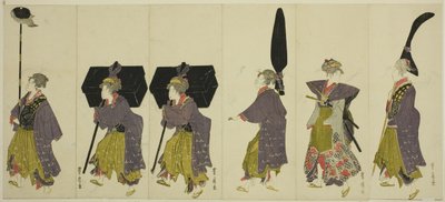 Egy daimjó felvonulás paródiája alkotó: Utagawa Toyohiro