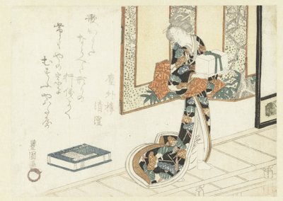 Fából készült dobozt hordozó nő alkotó: Utagawa Toyokuni (I)