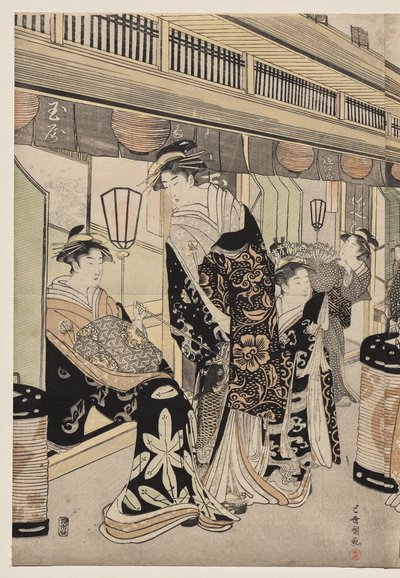 Kurtézánok sétálnak a Nakanochō-n alkotó: Utagawa Toyokuni
