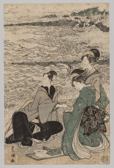Férfi és két nő a tenger partján alkotó: Utagawa Toyokuni