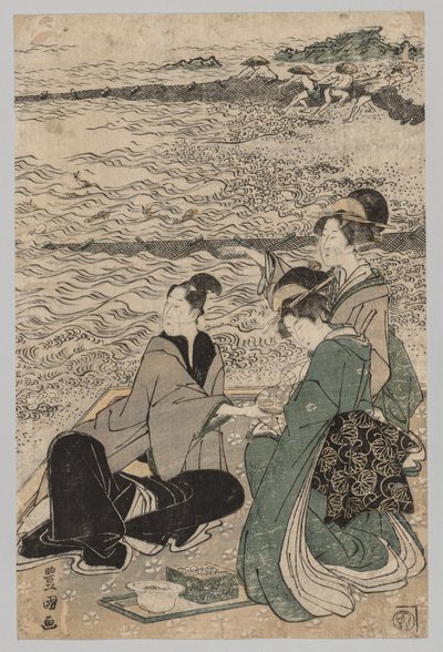 Férfi és két nő a tenger partján, 1769-1825. alkotó: Utagawa Toyokuni