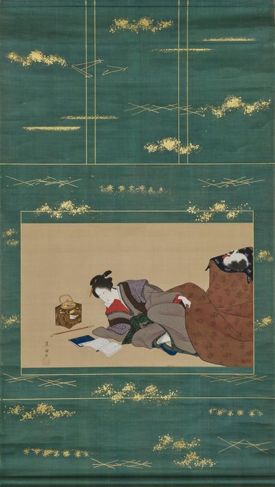Kotatsunál melegedő nő alkotó: Utagawa Toyokuni
