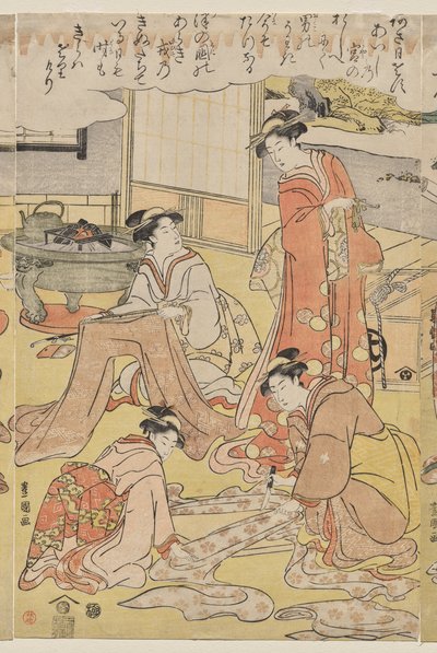 Ruházat készítő nők alkotó: Utagawa Toyokuni