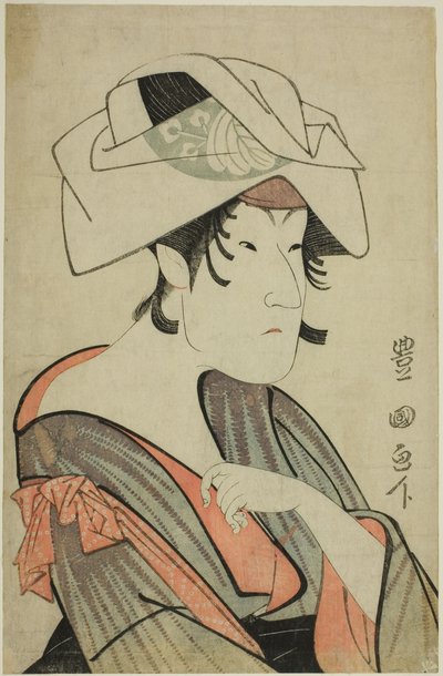 Nakayama Tomisaburo. Törülközőt viselő nőnek öltözve a fején alkotó: Utagawa Toyokuni I