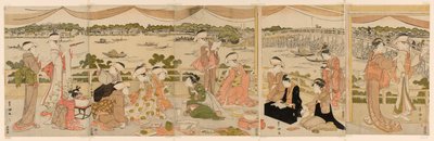 Előadás a Sumida folyóra néző verandán alkotó: Utagawa Toyokuni I