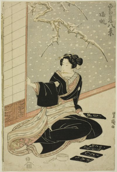 Visszatérő vitorlák (Kihan), a "Nyolc nézet a hójelenetekről (Yukimi hakkei)" sorozatból. alkotó: Utagawa Toyokuni I