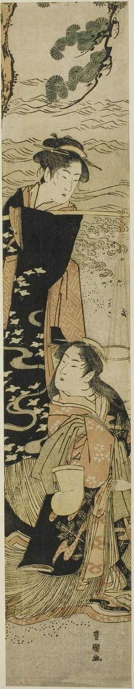 The sisters Matsukaze and Murasame on the shores of Suma alkotó: Utagawa Toyokuni I