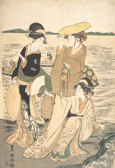 Három fiatal hölgy a tengerparton. alkotó: Utagawa Toyokuni I