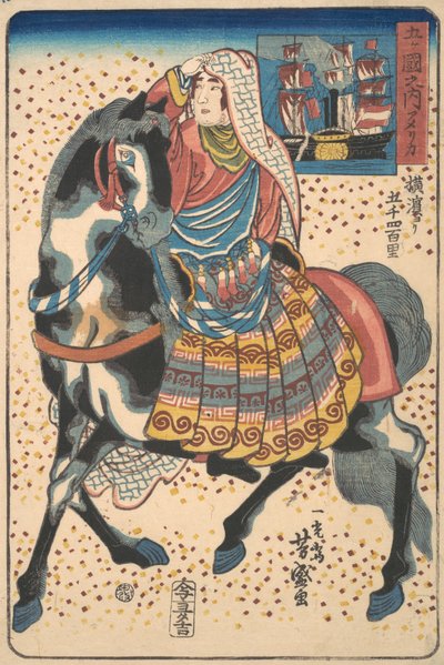 Lovas amerikai nő, 12. hónap, 1860. alkotó: Utagawa Yoshimori