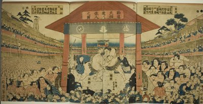 Birkózók felvonulása egy adománygyűjtő mérkőzésre (Kanjin ozumo dohyo-iri no zu) alkotó: Utagawa Yoshimune